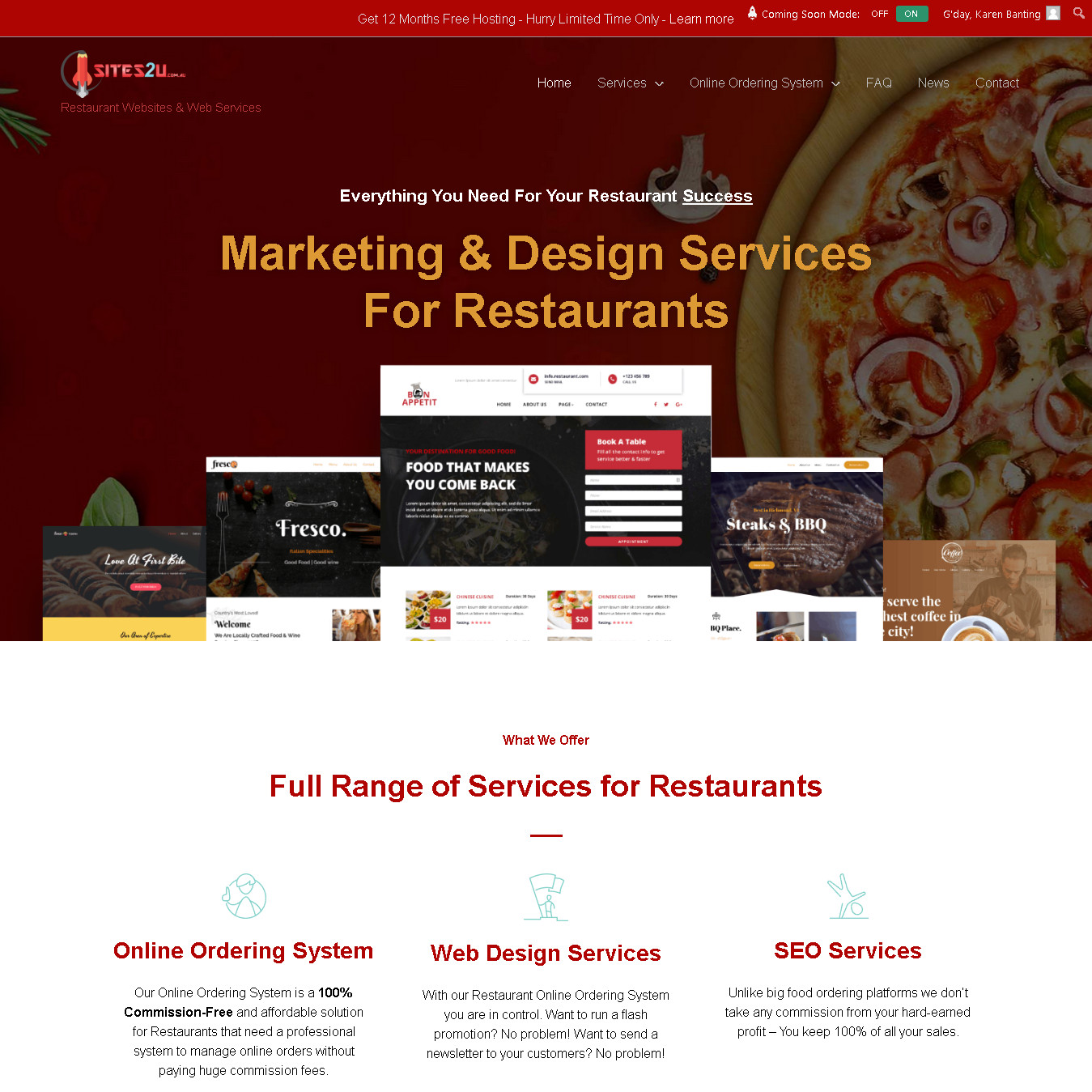 Sites2U.com.au Restaurant Marketing Website - screenshot